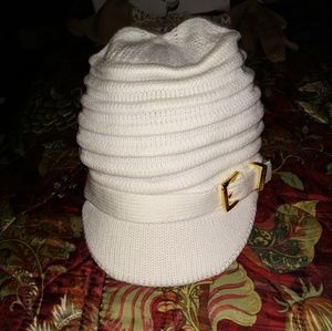 White Michael Kors beanie buckle hat